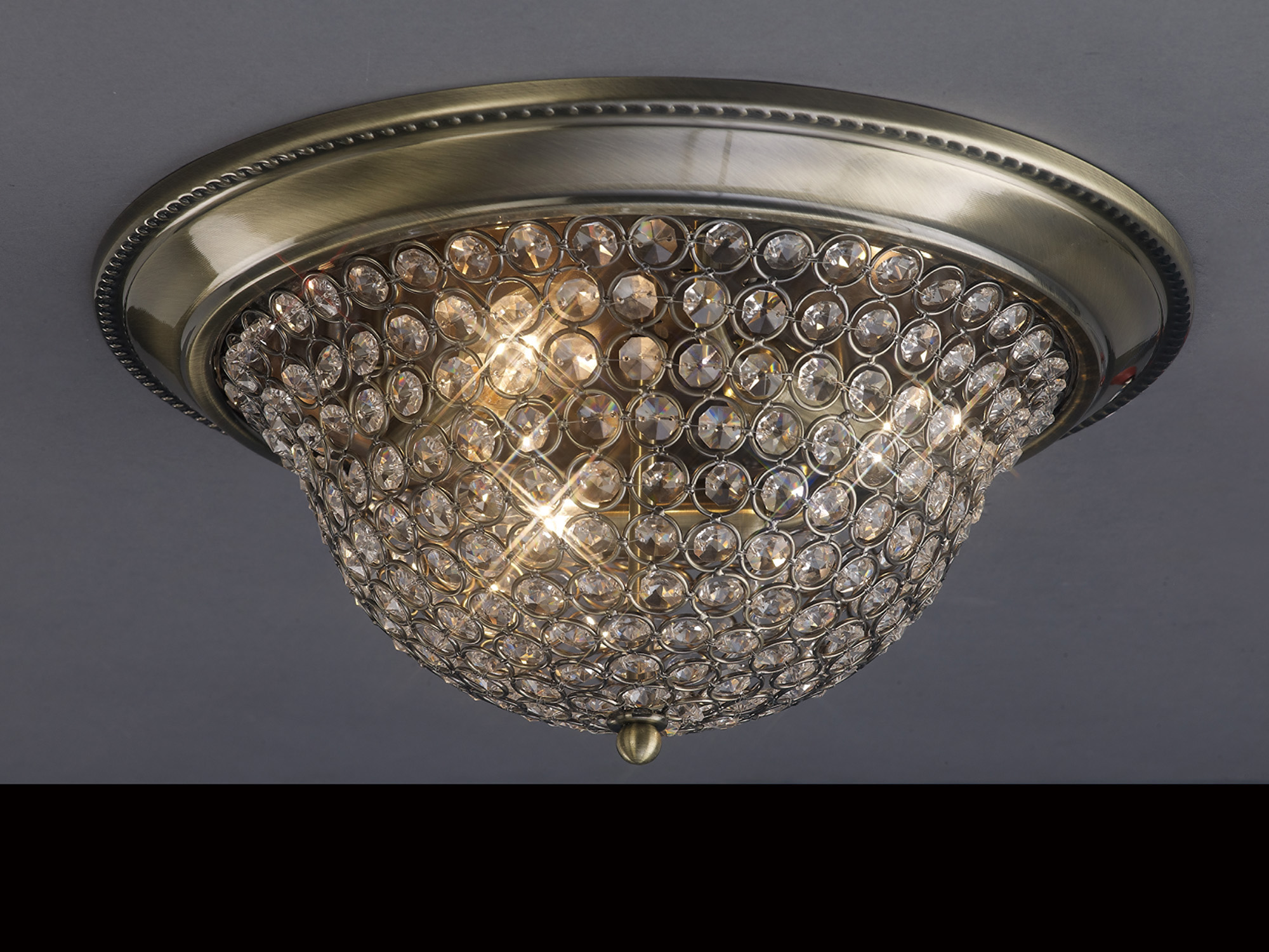 IL31132  Paloma Crystal  Flush Ceiling 3 Light Antique Brass